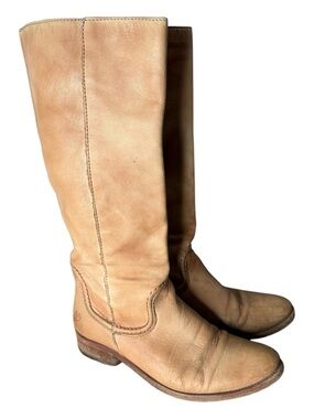 BAMA Vintage Distressed Tan Leather Moto Riding Boots Portugal Size 41-42 / 9-10